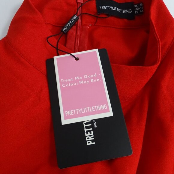 Pretty Little Thing Red Short Sleeve Tiered Skater Dress Women Size 16 NEW - Picture 8 of 12